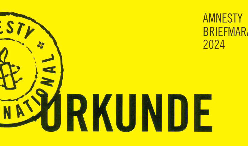 Urkunde von Amnesty International für die Teilnahme am Briefmarathon 2024